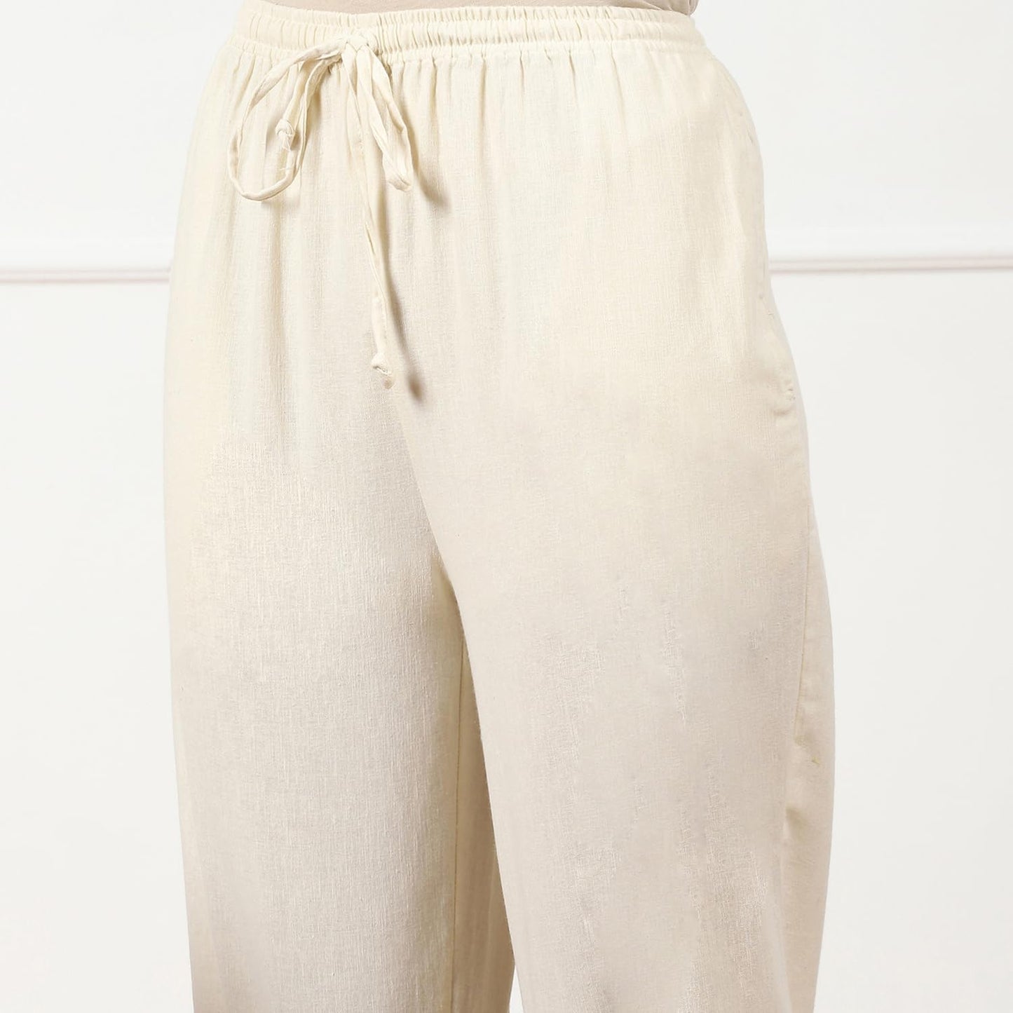 BIBA Women Mid Rise Solid Straight Bottom WEAR(Bottom W16946_Natural_L)