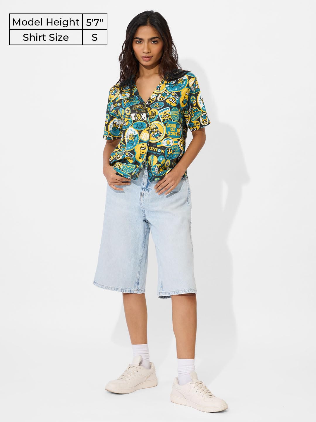 The Souled Store Official Minions Originals: Too Loud Women and Girls Short Sleeves Collared Neck Button Front Multicolor All Over Printed Rayon Regular Fit Holiday Shirts