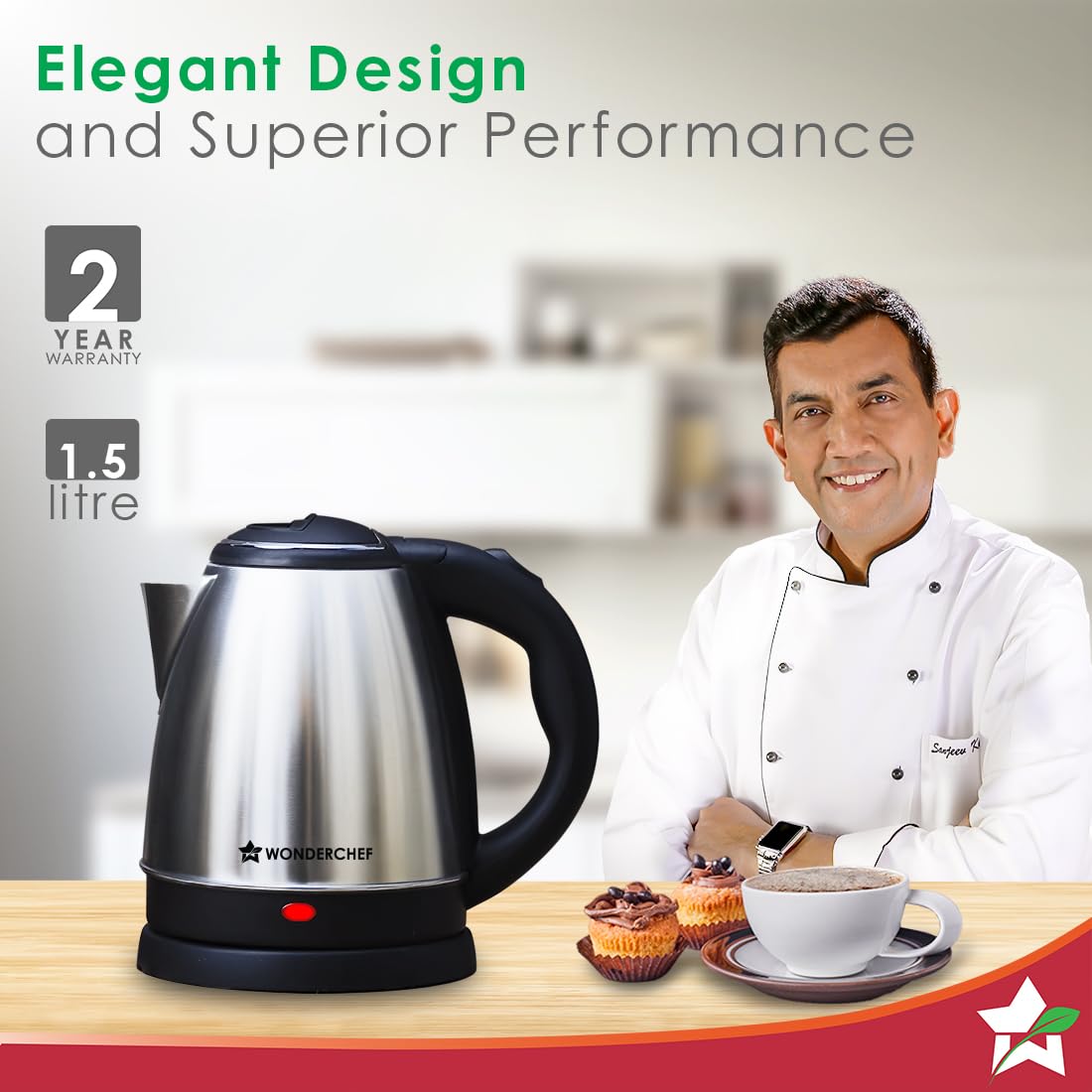 Wonderchef Acura Stainless-steel Electric Kettle | 1.5 L | Auto Shut-off | 360 Degree Swivel Base | Thermostat Control | Power Indicator | 1-year Warranty