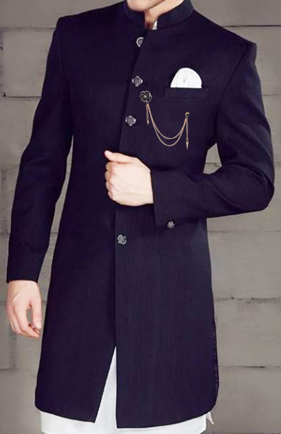 Dual Chain Rose Sherwani Brooch/Kurta Brooch for Mens (B2051BK)