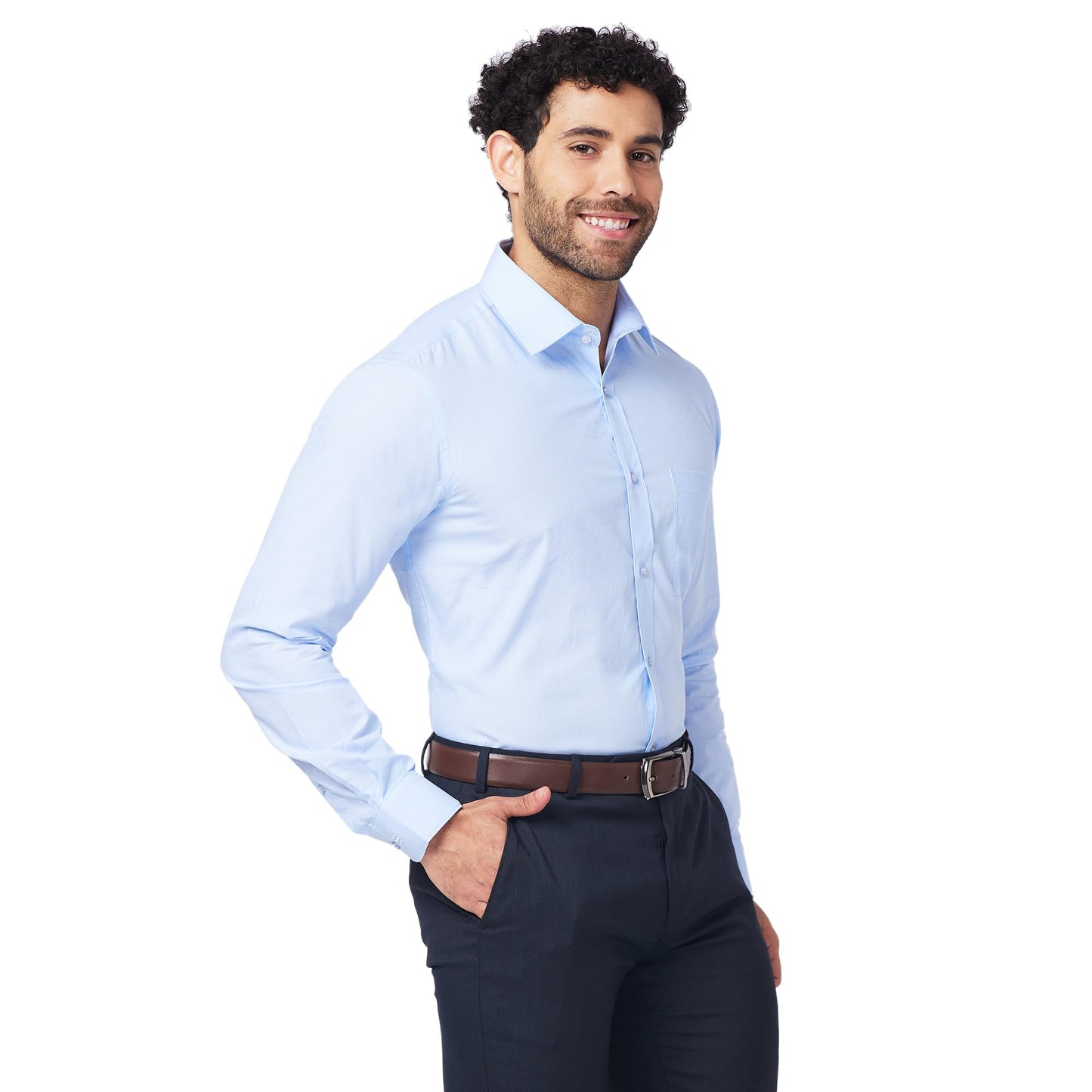 Raymond Men's Slim Fit Pure Cotton Structure Pattern Semi Cutaway Collar Full Sleeve Formal Shirt (Size: 44)-RMSX12860-B2 Light Blue