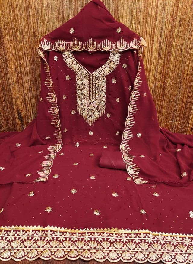 VARNI FABRICS Georgette Dress Material for Women Embroidered Unstitched Woman Salwar Suit Dress Material With Chiffon Dupatta Dark Purple