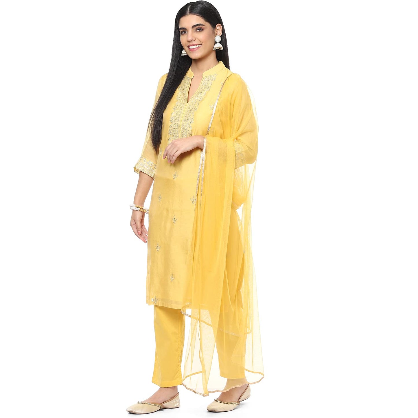 BIBA WOMEN EMBROIDERY SALWAR KURTA DUPATTA(SKDASSORTED8491_YELLOW_46)