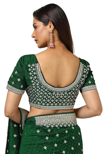 Soch Womens Green Tussar Embroidered Saree With Stone Work