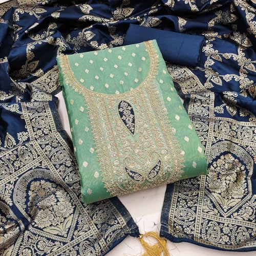 Leeli Peeri Designer Women's Simmer Silk Embroidery Work Unstitched Salwar Suit Dress Material