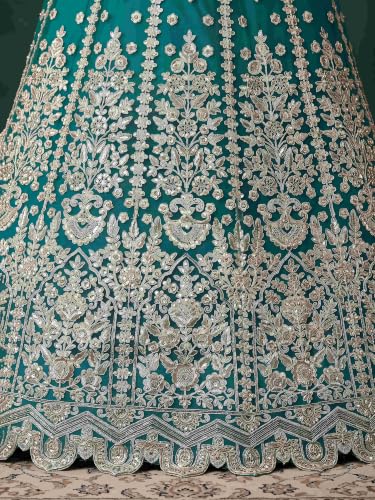 Zeel Clothing Women's Zari Sequins Embroidered Work Soft Net Lehenga Choli With Dupatta (6013-Rama-Womens-Lehenga-Choli-New; Free size)