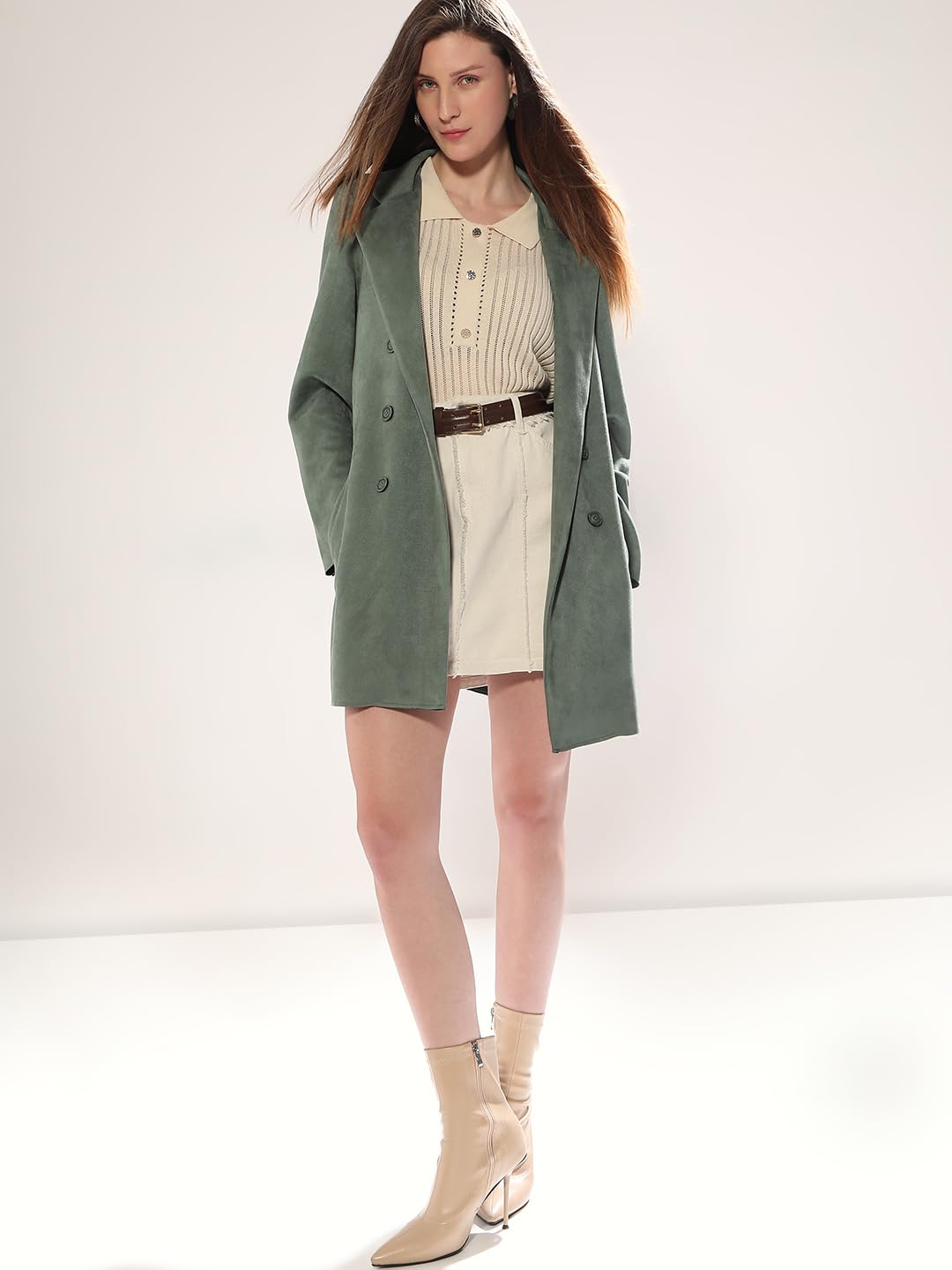 VERO MODA Women's Regular Fit Green Coat