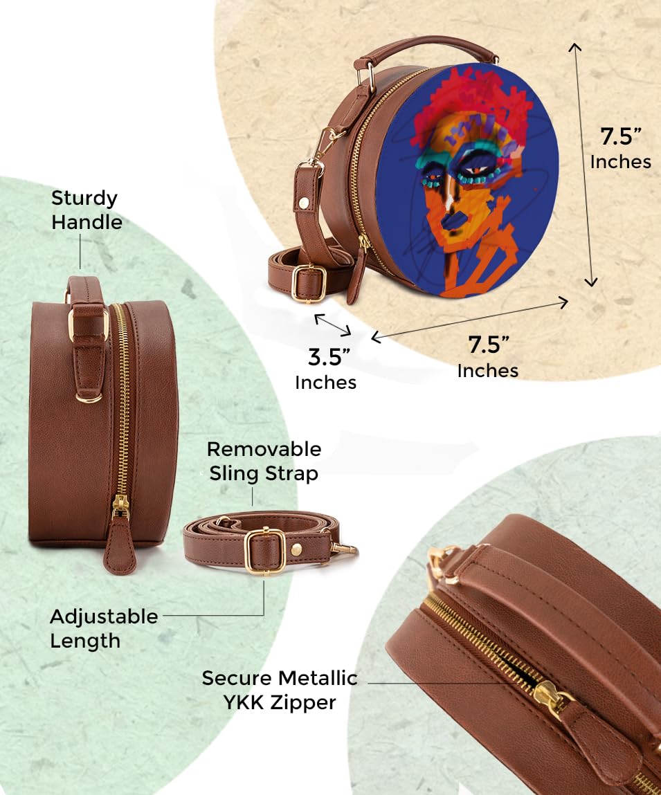 Kalankit Round Sling For Women | Girls Crossbody Bags | Side Bags With Adjustable Strap | Travel Box Sling Bags | Bold Girl