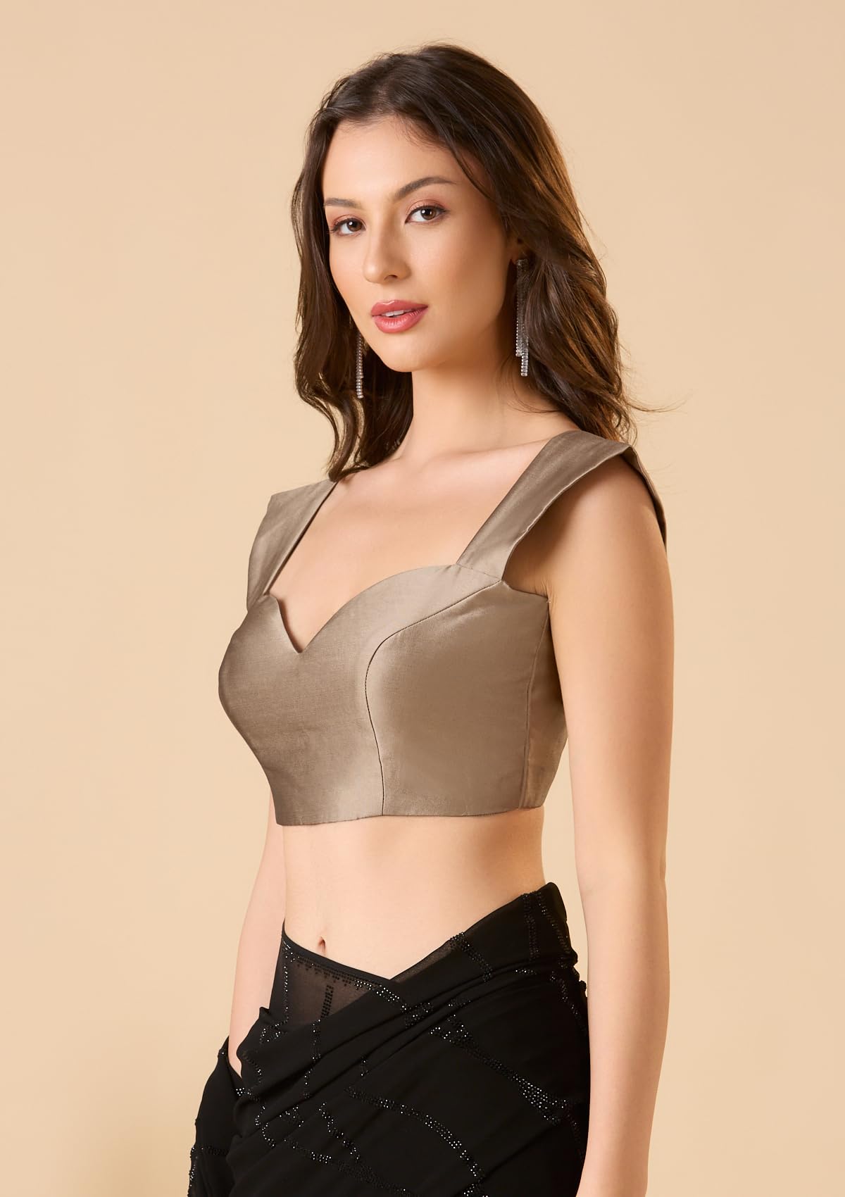 S SALWAR STUDIO Copper Taffeta Sweetheart Neck Sleeveless Readymade Blouse