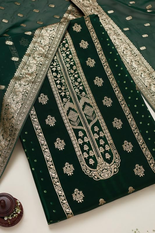 Soch Womens Green Crepe Bandhani Print Unstitch Dress Material