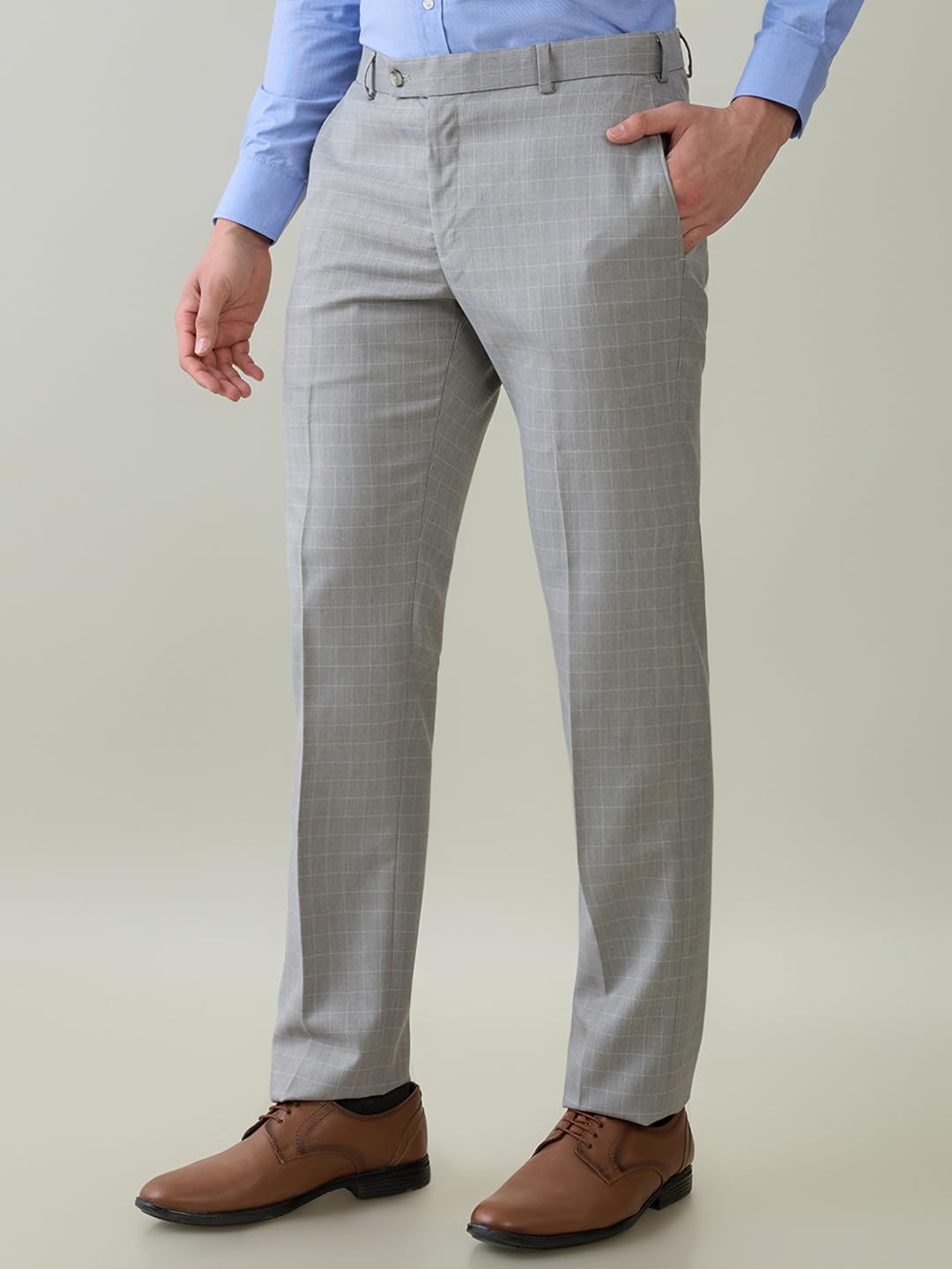 Park Avenue Men Slim Fit Checks Pattern Poly Viscose Blend Flat Front Formal Trouser (Size: 34)-PMTC07765 Medium Grey