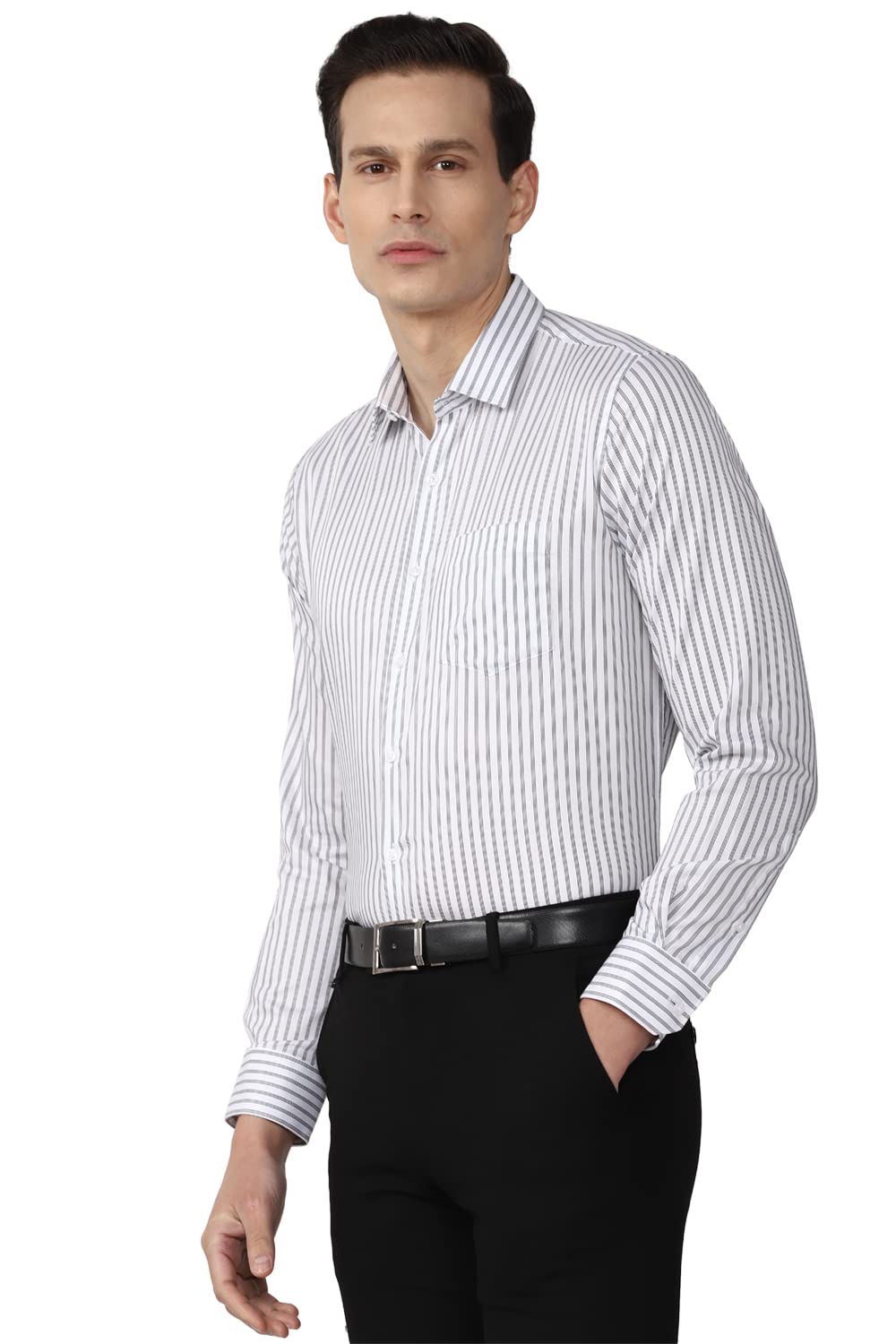 Van Heusen Men's Striped Slim Fit Shirt (VHSFRSLBH85213_White 40)