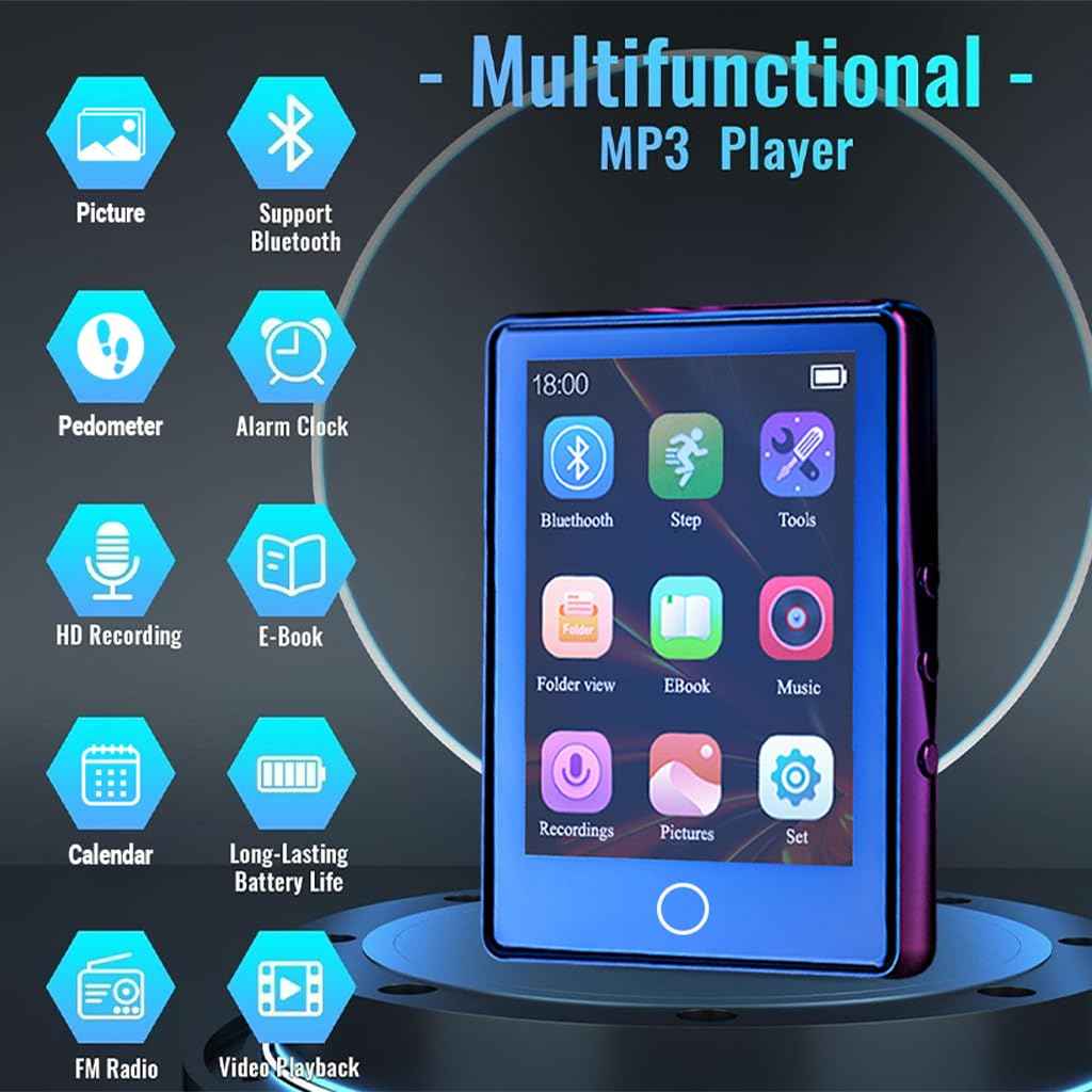 AUDIOCULAR M41 32GB Mp3 Player with Earphone, Portable Music Player, Bluetooth HiFi Digital Audio Player with 2.8” LCD Touch Screen, Built-in Speaker, Voice Recorder, Video Player, Support Upto128GB