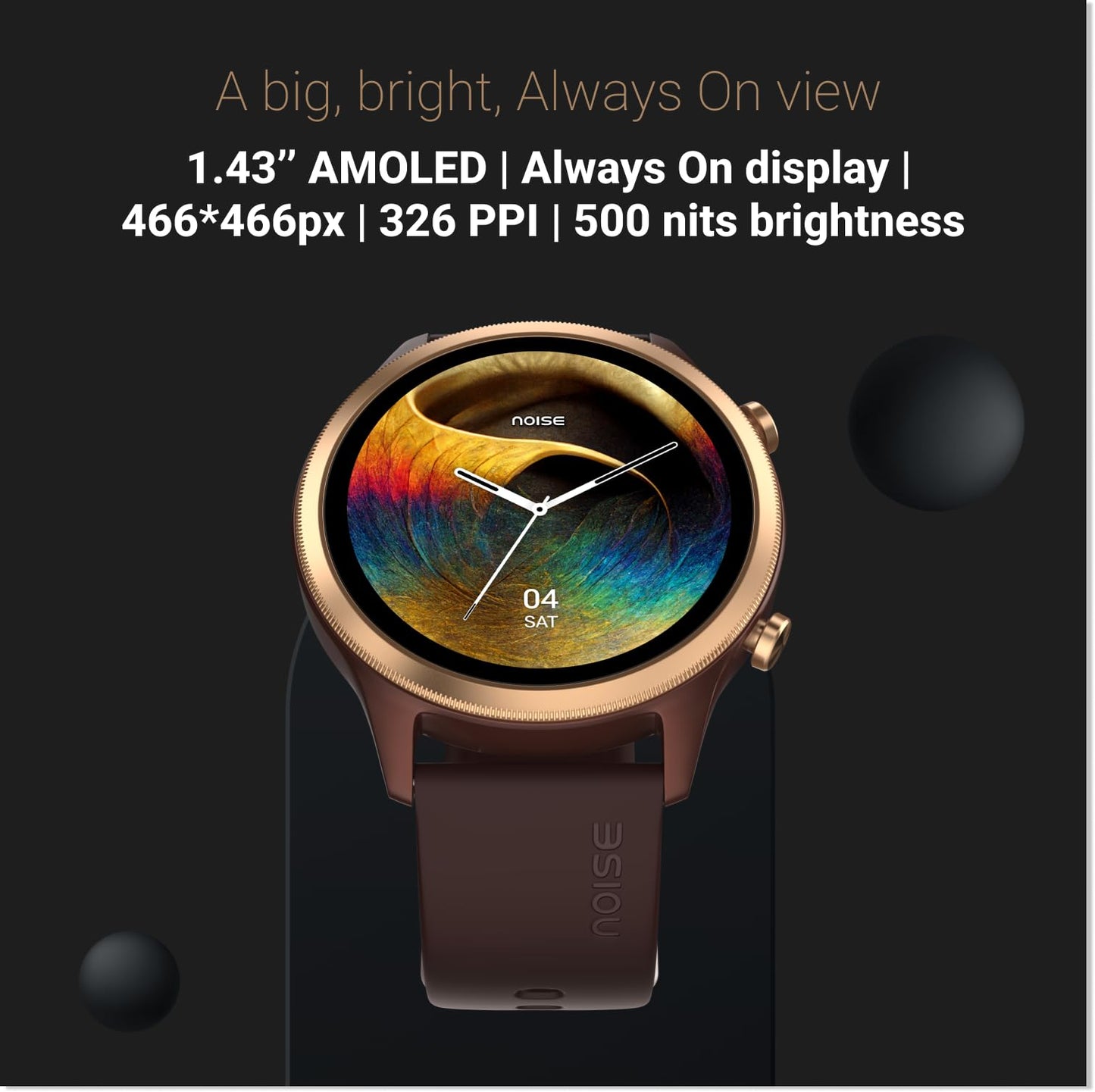 Noise Evolve 3 1.43" AMOLED Always on Display, BT Calling, Round Dial, Metallic Design Smart Watch for Man & Woman, Smart Gesture Control, 100 Sports Modes (Vinatge Brown)