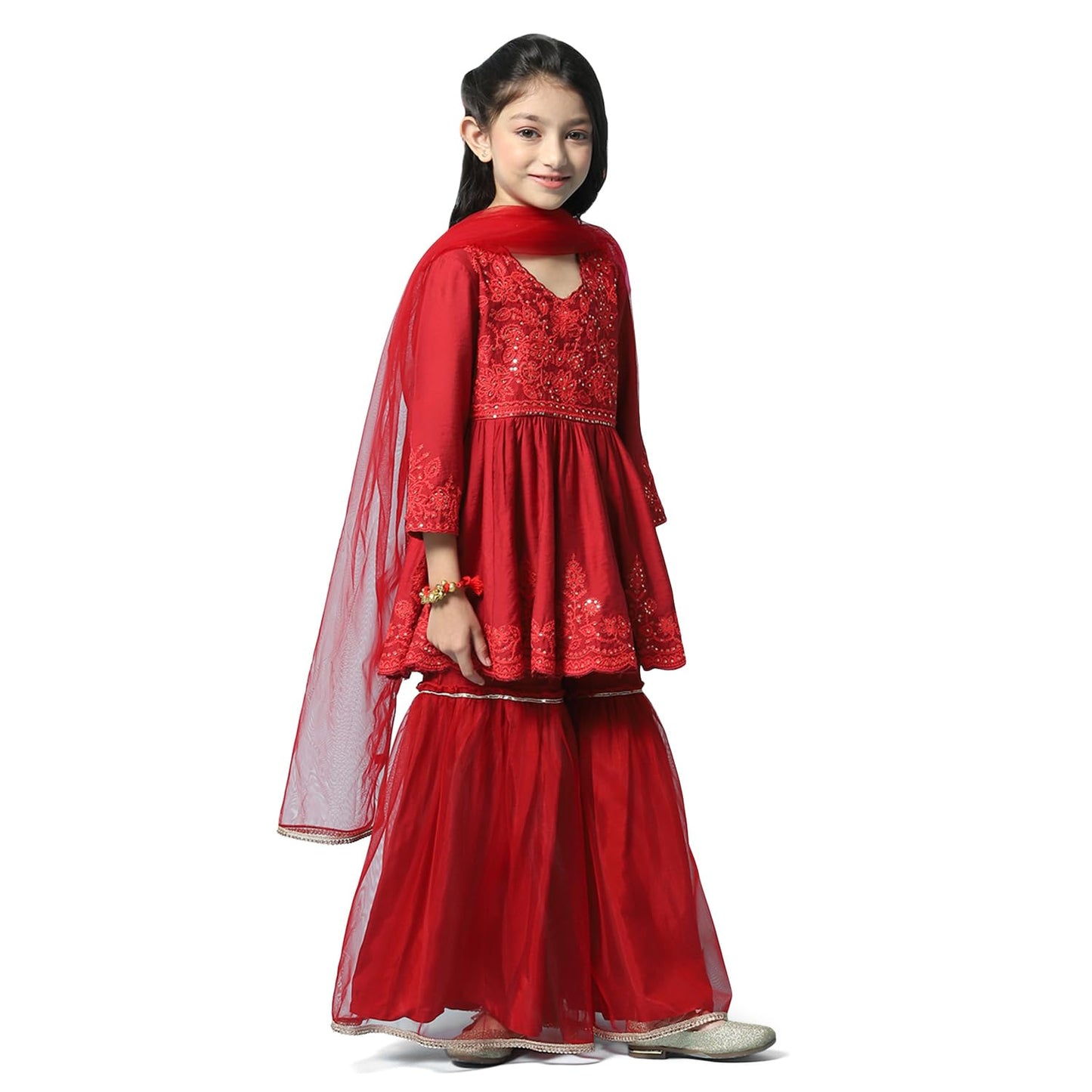 BIBA Girls Girl's Nylon Salwar Suit Set (KW4812AW22RED_Red