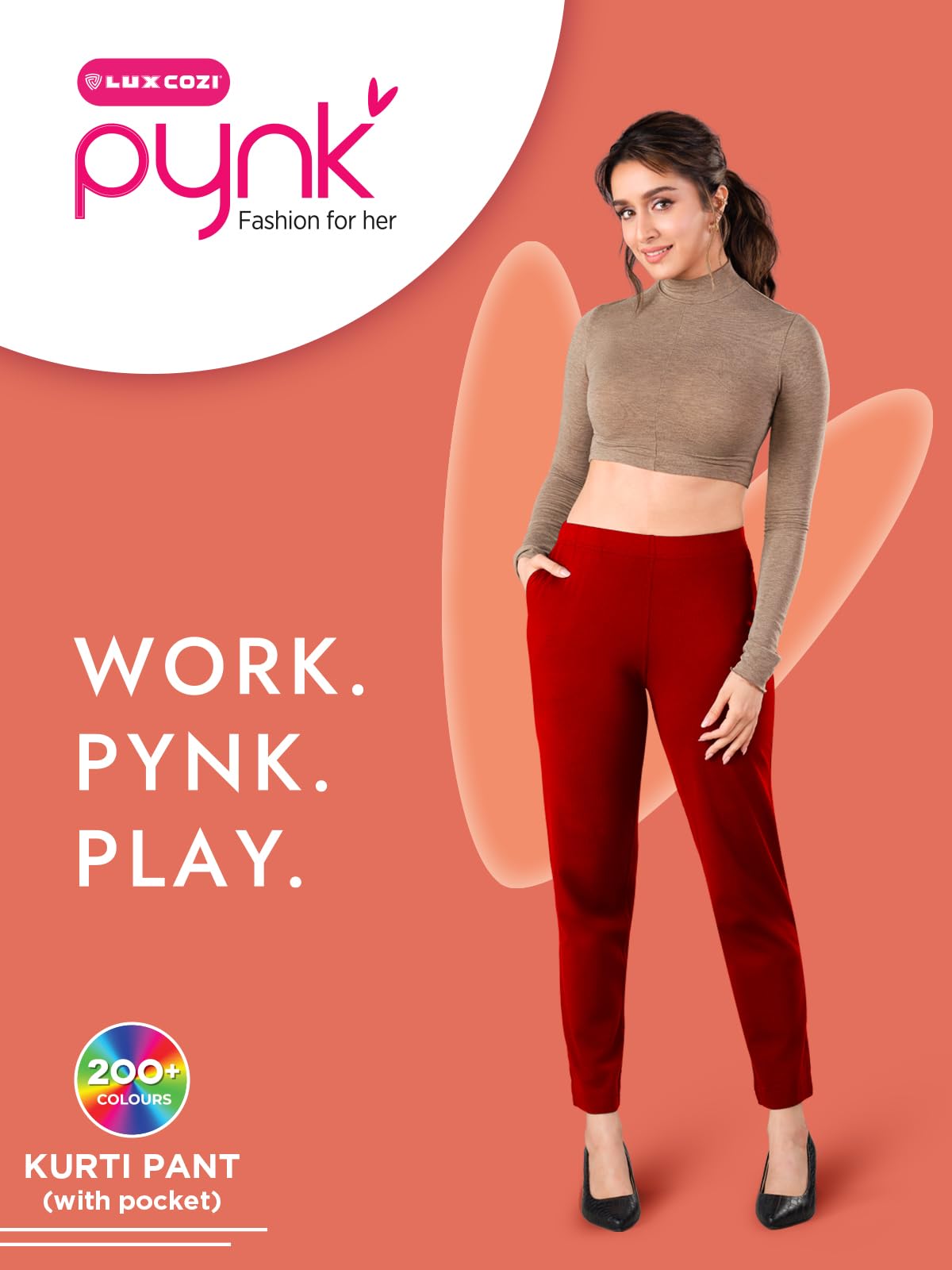 Lux Cozi PYNK Women's Solid Premium Cotton Lycra Kurtipant with Side Pocket_COZI_PYNK_KURTIPANT_04_FS_1PC