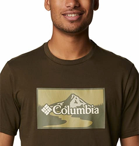 Columbia Mens Path Lake Graphic II T-Shirt, Olive Green, Peak2River Graphic, M