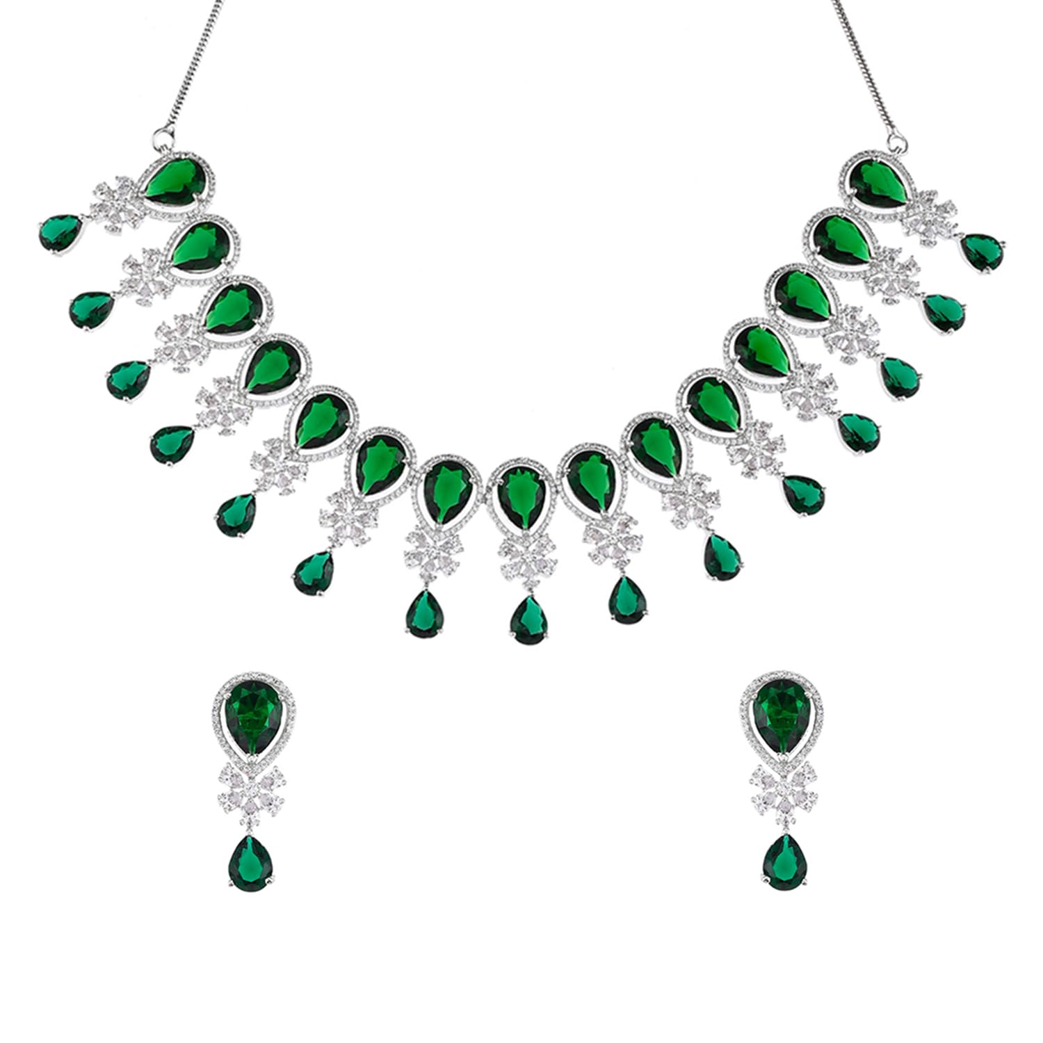 VOYLLA Cz Elegance Green Teardrop Zircons Jewellery Set For Women|Womens  Jewellery Set|Gift For Women|Womens Gift|Gift For Her|
