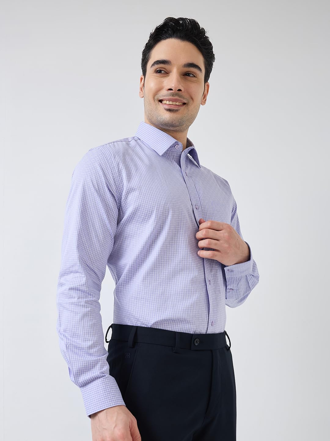 Raymond Men Regular Fit Structure Pattern Pure Cotton Semi Cutaway Collar Full Sleeve Formal Shirt (Size:40)-RMSX12849 Medium Violet