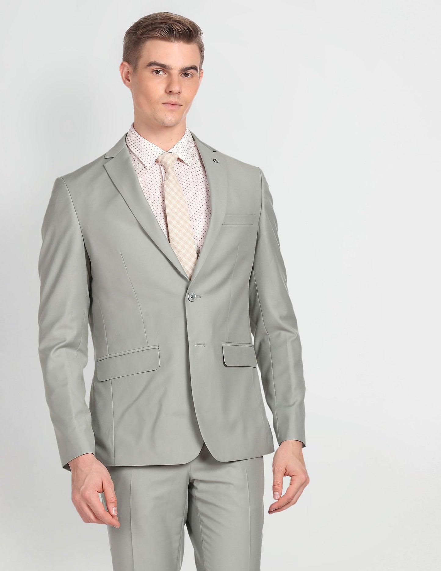 Arrow Men's Polyester Double Breasted Business Suit Pants Set (ARAGSU5601_Sage Green