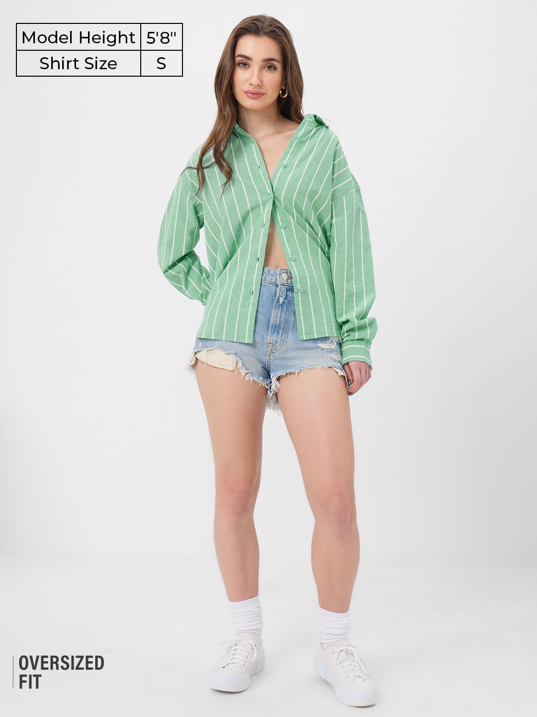 The Souled Store Cotton Linen Shirt: Foliage Women and Girls Long Sleeves Collared Neck Button Front Green Cotton Linen Boyfriend Shirts