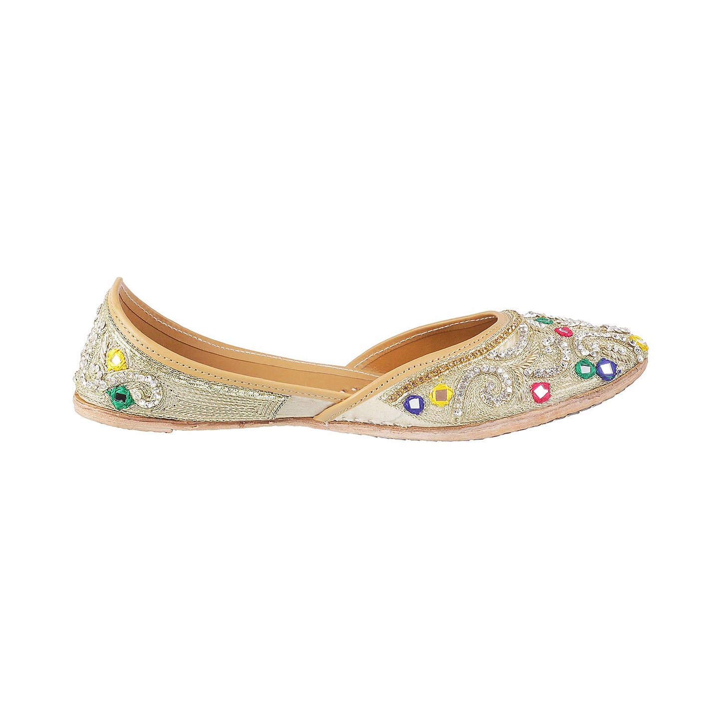 Metro Womens Beaded Beige Mojaris (Size (4 UK (37 EU))