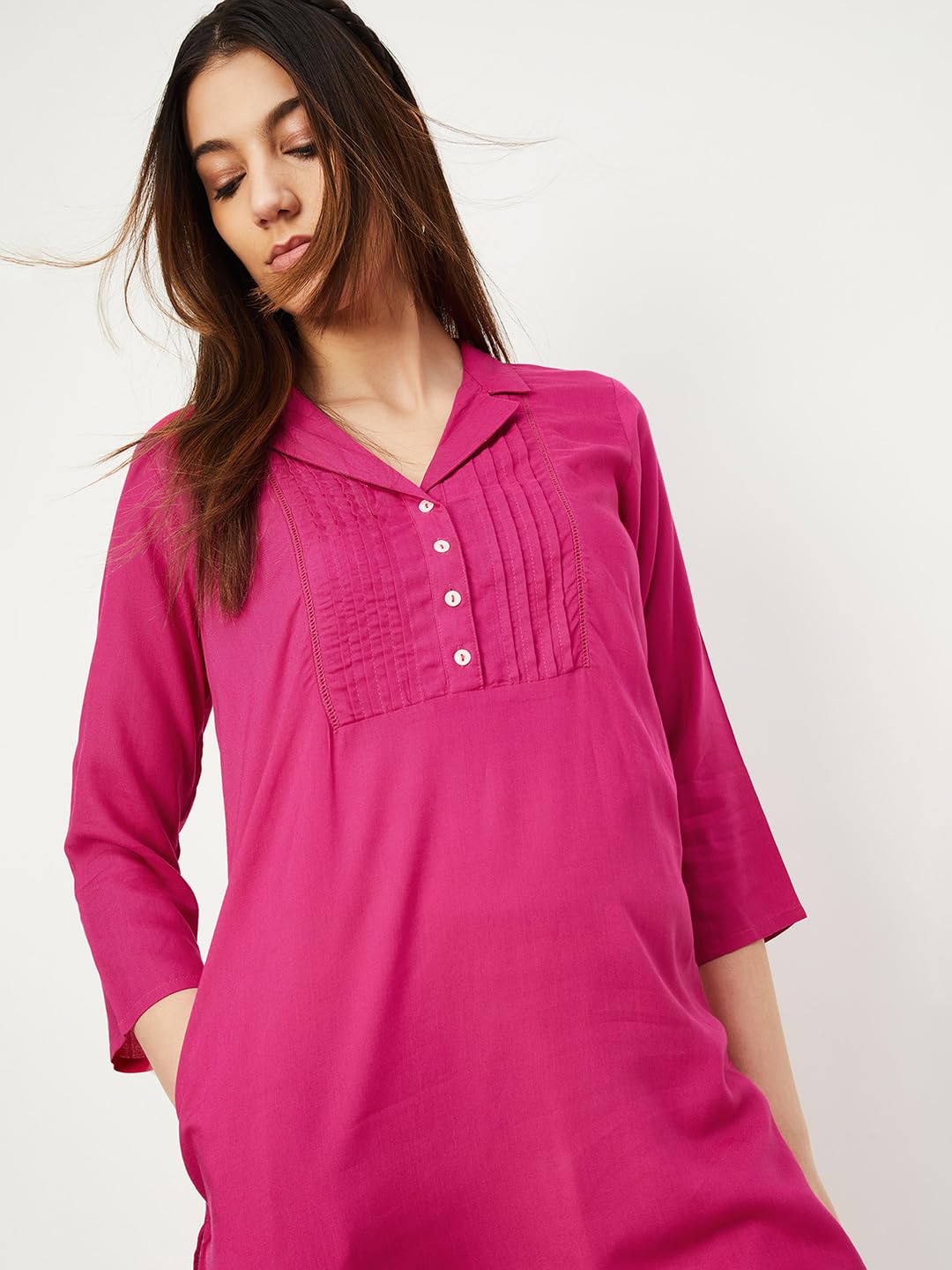 Max Women's Rayon Blend Regular Kurta (LOEKSU24MA_Fuchsia_L