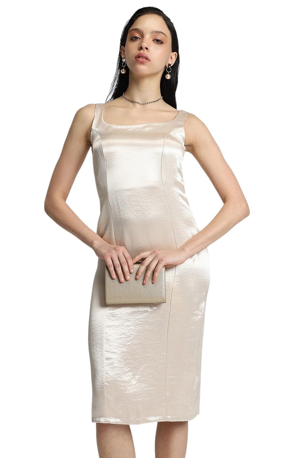 FOREVER 21 Women's Rayon Sheath Knee-Length Cocktail Dress  (FWA23CDRF0085_Cream