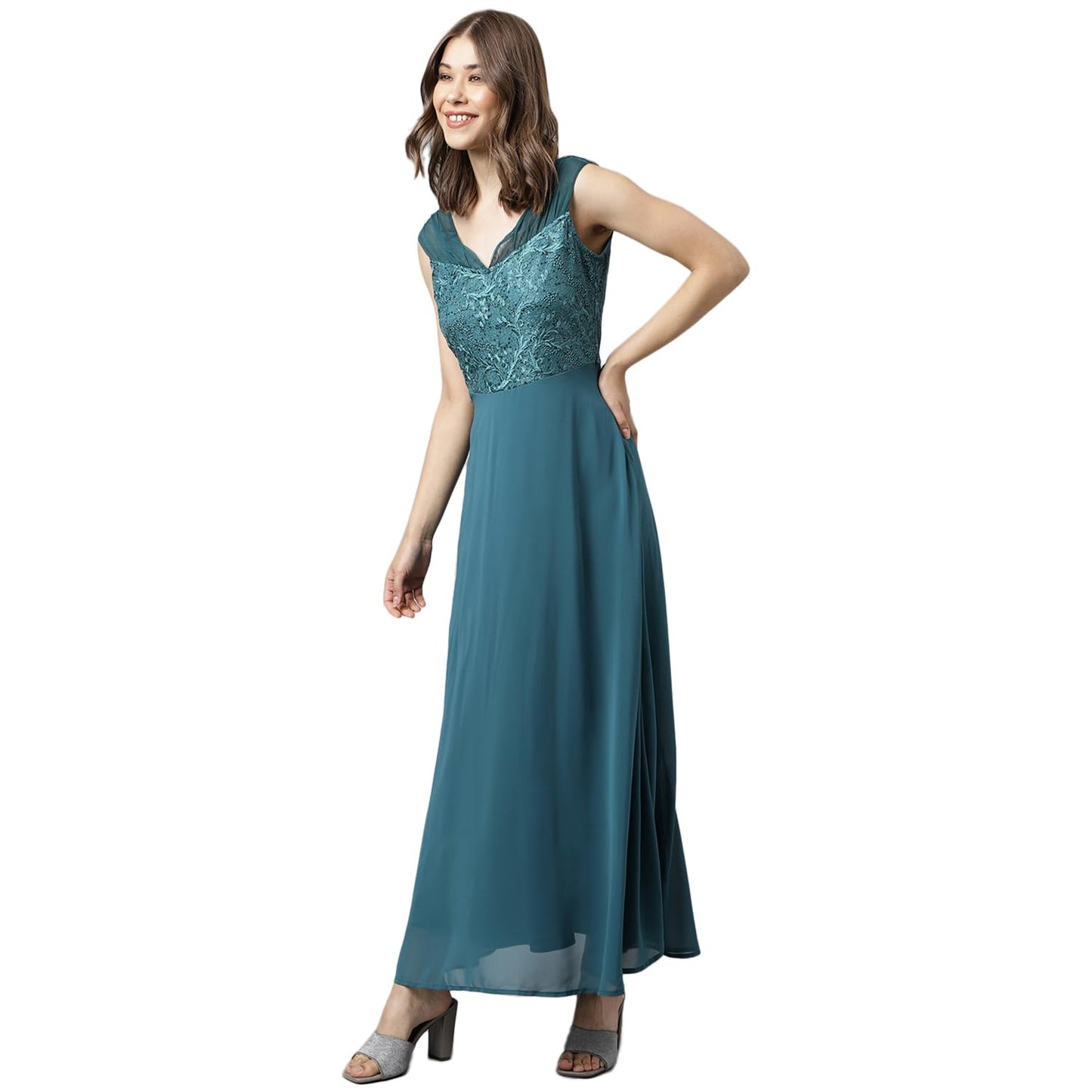 Latin Quarters Women's Sleeveless Polyester Maxi Dress Teal_M
