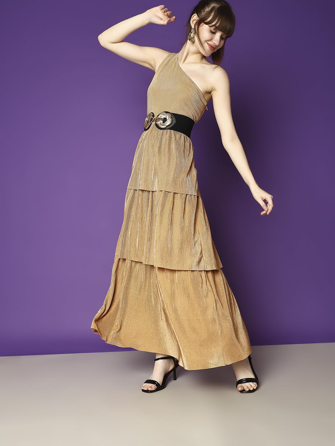 Vero Moda Women's Polyester Fit and Flare Maxi Dress (10298704- Pebble_M) Brown