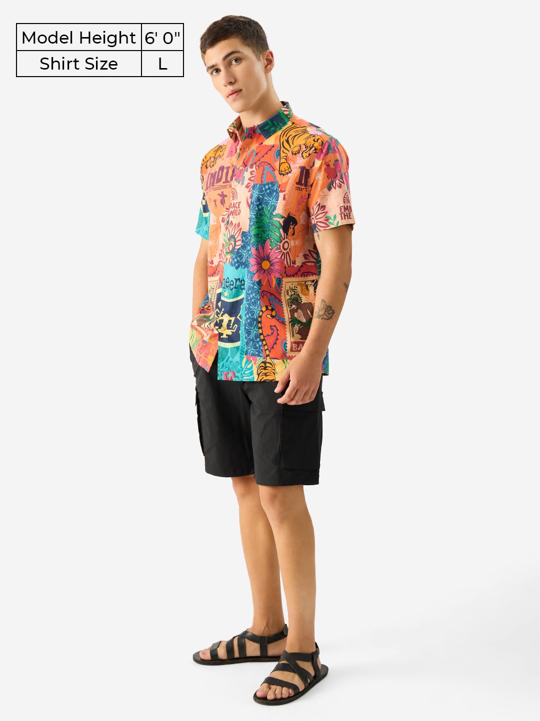 The Souled Store Official Jungle Book: Indie Print Short Sleeve Collared Button Down Regular Fit Cotton Summer Shirts for Men & Boys Multicolour