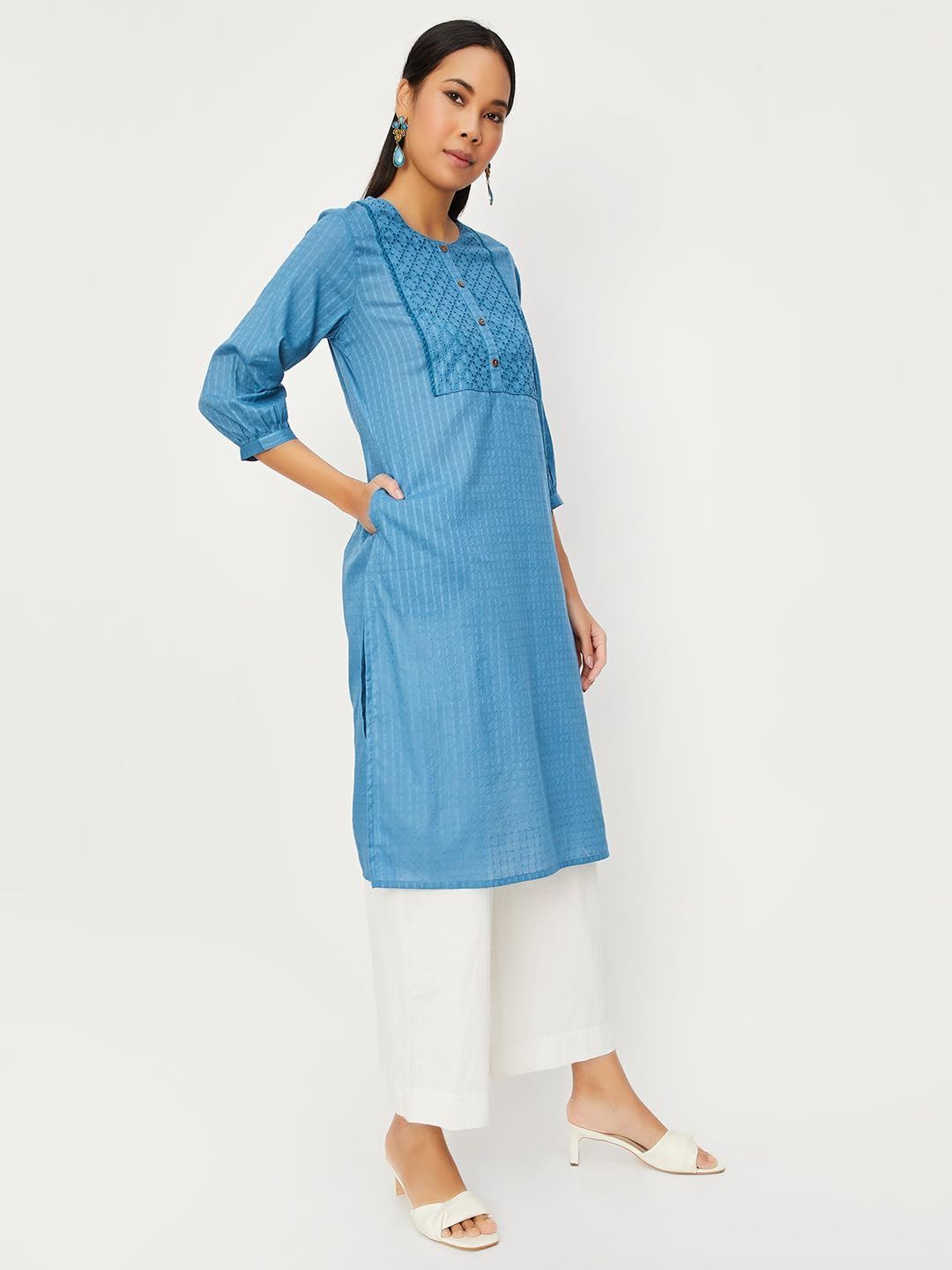 Max Women's Cotton Blend Straight Fit Shirt Kurta(FKKP41108INDIGO_Indigo, Large