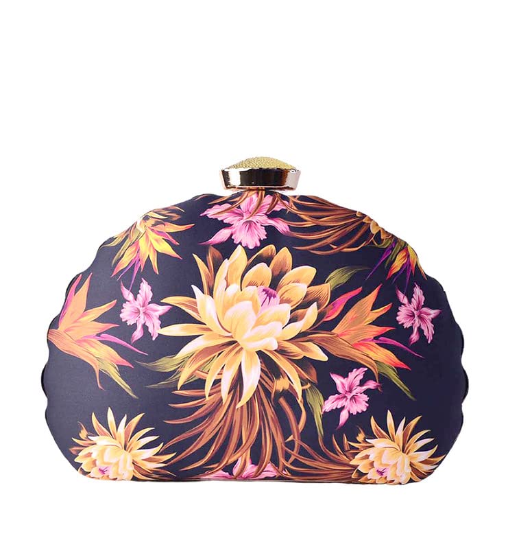 Artklim Magnificent Lotus Printed Clutch Bag For Women With Detachable Strap