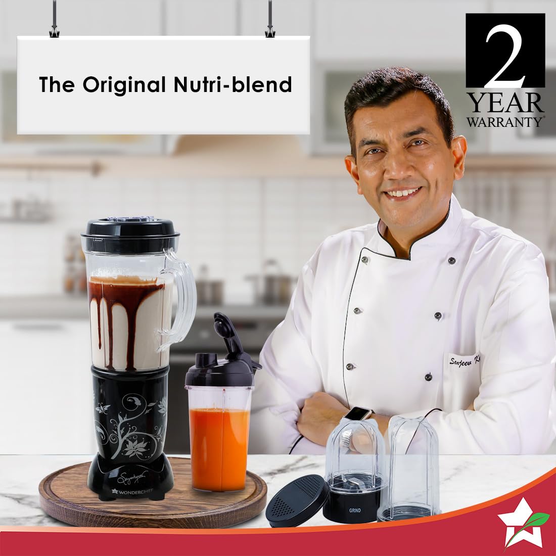 Wonderchef Nutri Blend Complete Kitchen Machine, Mixer Grinder, Blender, Chopper, Juicer, Stainless Steel Blades, 4 Jars with chopper, 500 Watts, Black, Online Recipe Book By Chef Sanjeev Kapoor