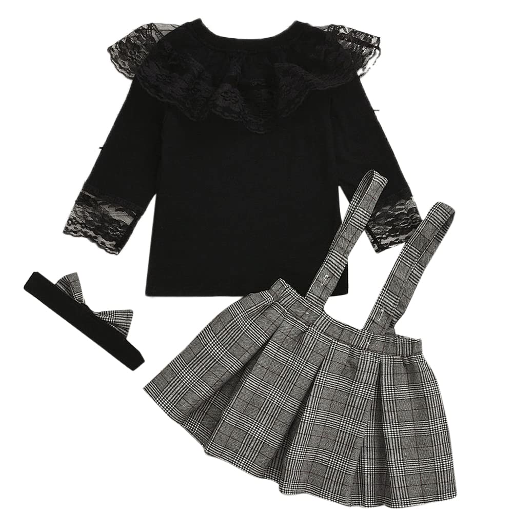 Hopscotch Polyester Girls Plaid Print Slim Fit Blouseskirt Set In Black Color For Ages 12-24 Months