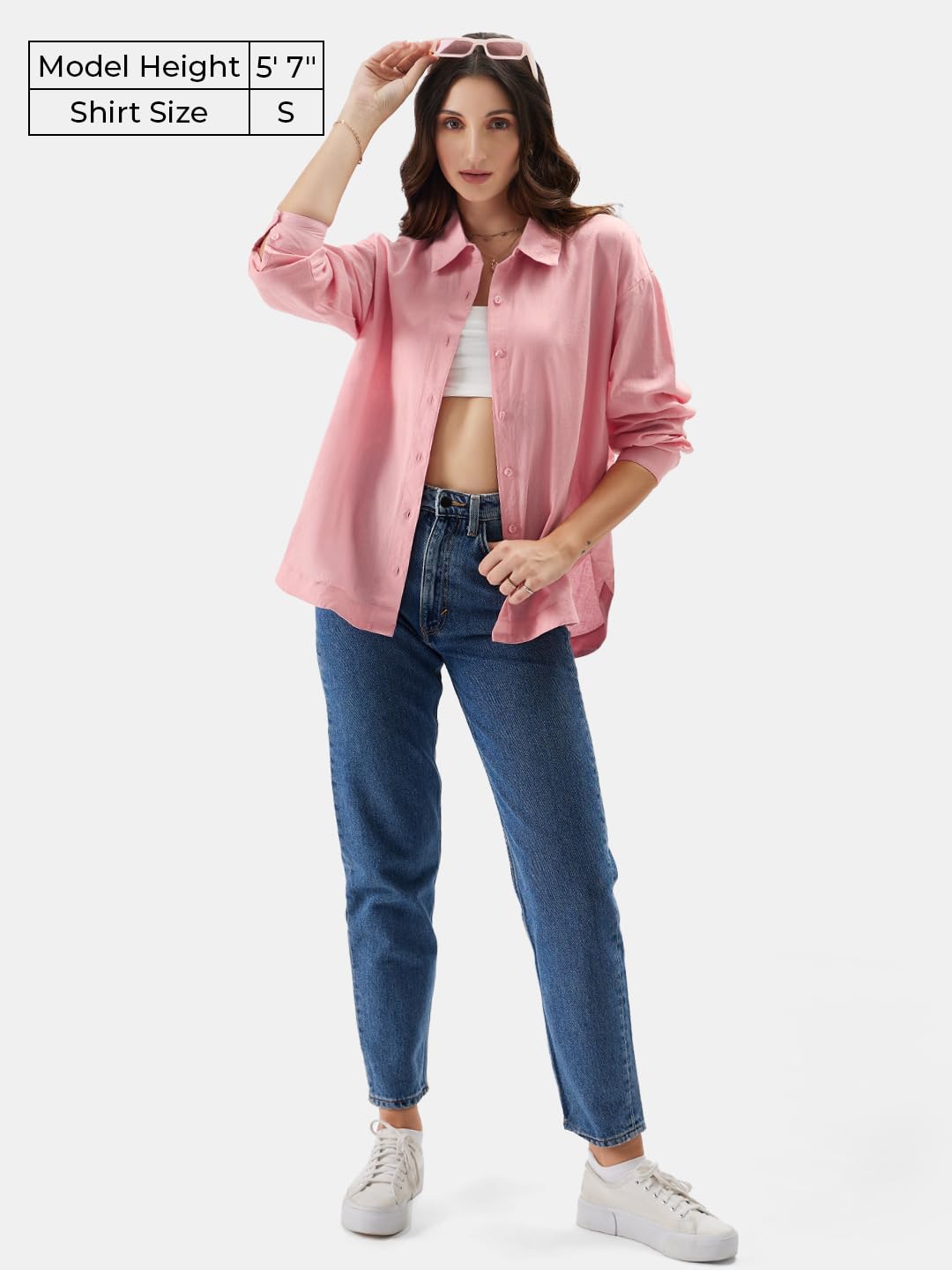 The Souled Store Solids: Pink Women and Girls Loose fit Full Sleeve Cotton and Linen Pink Color Women Boyfriend Shirts