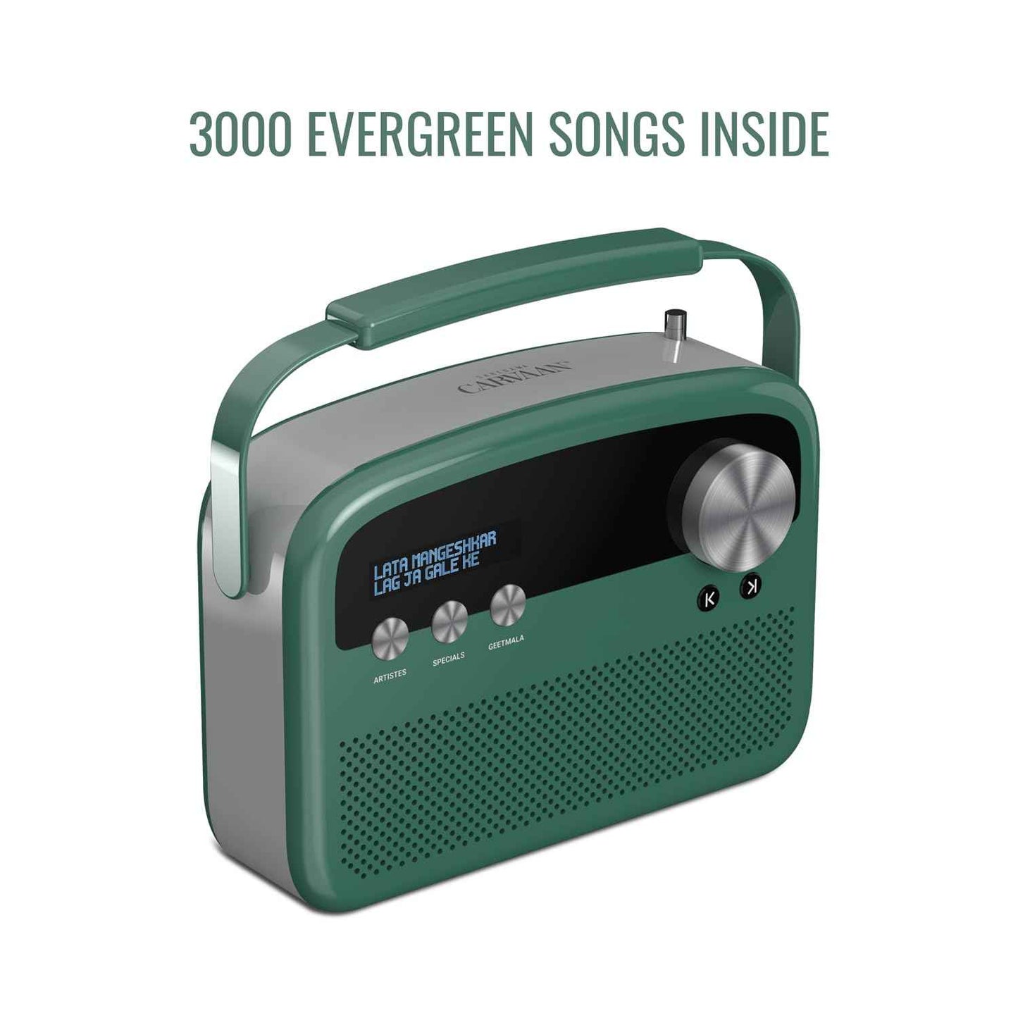 Saregama Carvaan Lite Hindi - Portable Music Player with 3000 Pre-Loaded Evergreen Songs, FM/BT/AUX (Jade Green)