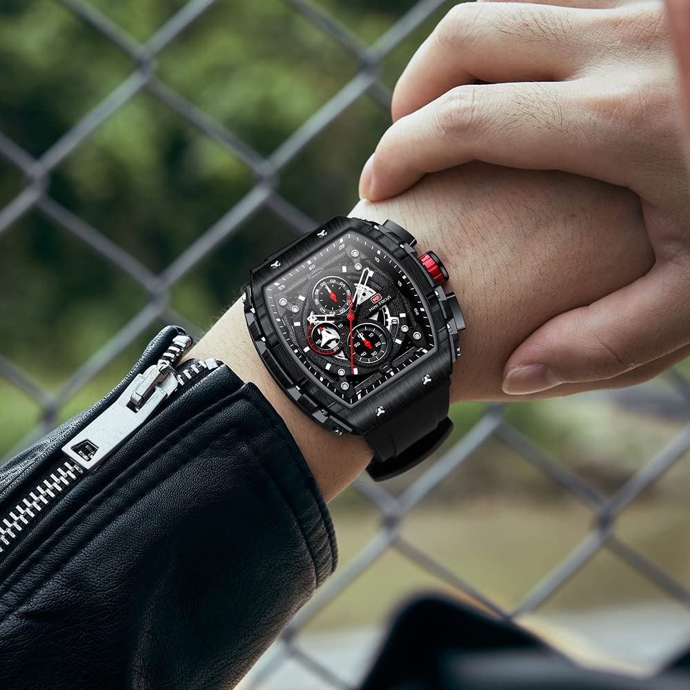 Mini Focus Mens Watches 3ATM Waterproof Chronograph Luminous Quartz Movement Sport, Black
