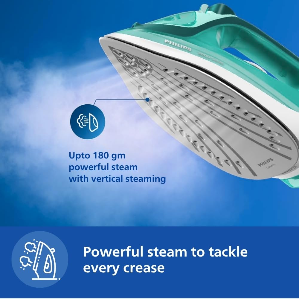 Philips Speed Pro DST3030/70 Steam iron 2400 W Green World's No.1 Ironing brand, 40g/min Steam with 180g Steam Boost Ceramic Soleplate with Auto Shut-off & Drip Stop Technology, Large 300ml Water Tank