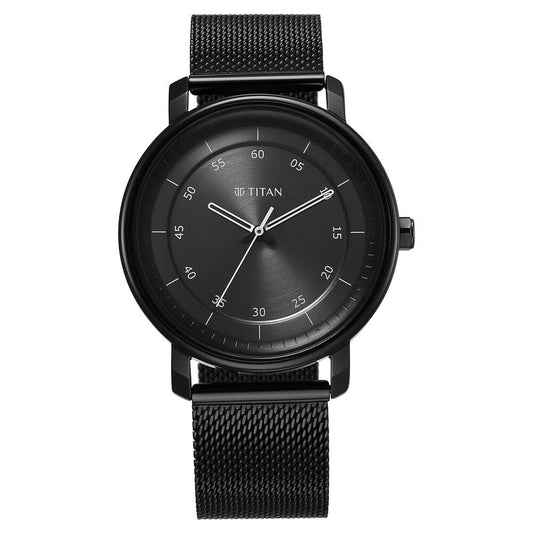 Titan Men Leather Analog Black Dial Casual Watch, Band Color-Black