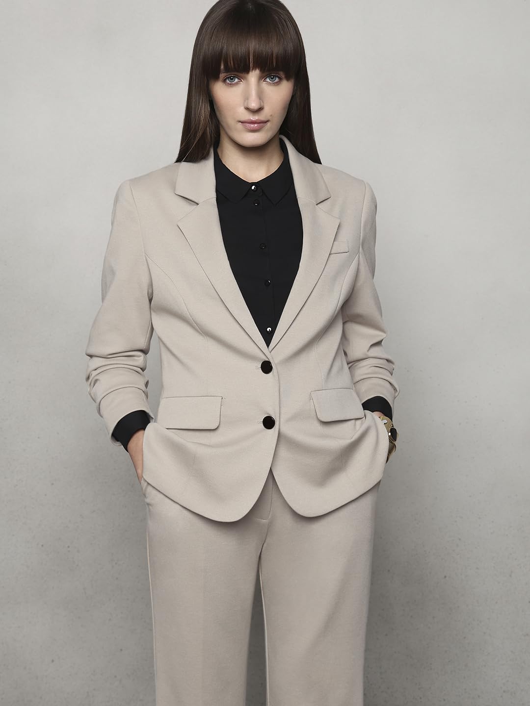 VERO MODA Womens Solid Single Breasted Blazer Oatmeal