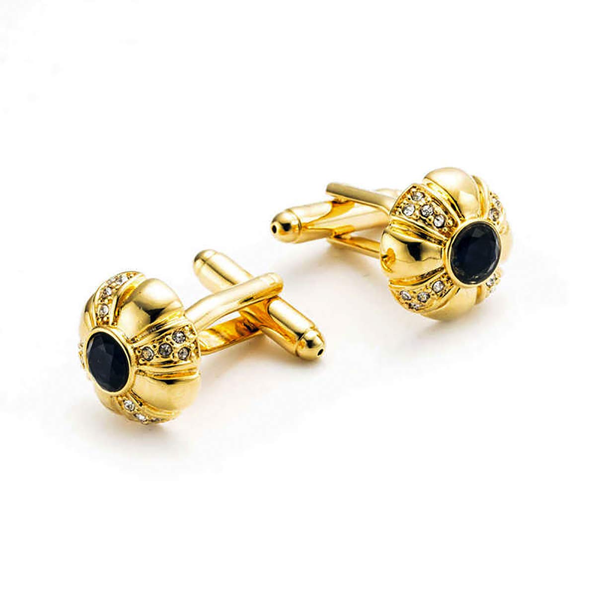 Ruvee Gold-Tone Cufflinks for Men with Royal Blue Sapphire-Style Center Stone & Crystal Accents – Luxury Formal Accessories for Weddings, Business & Black-Tie Events