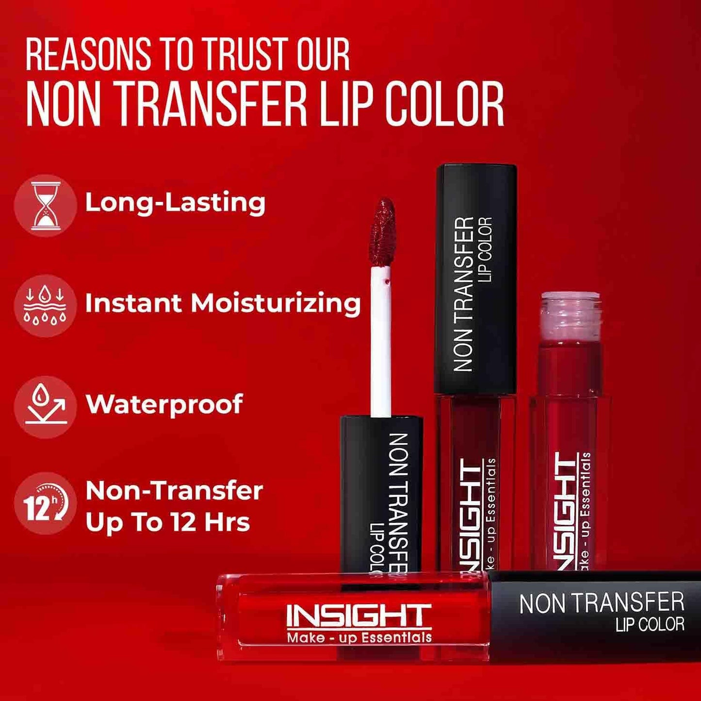 INSIGHT Non Transfer Lip Color - Molten Pink | Waterproof| Matte Finish| Transfer & Smudge Proof| Lightweight| 12 Hr Wear| Highly Pigmented 4 ml