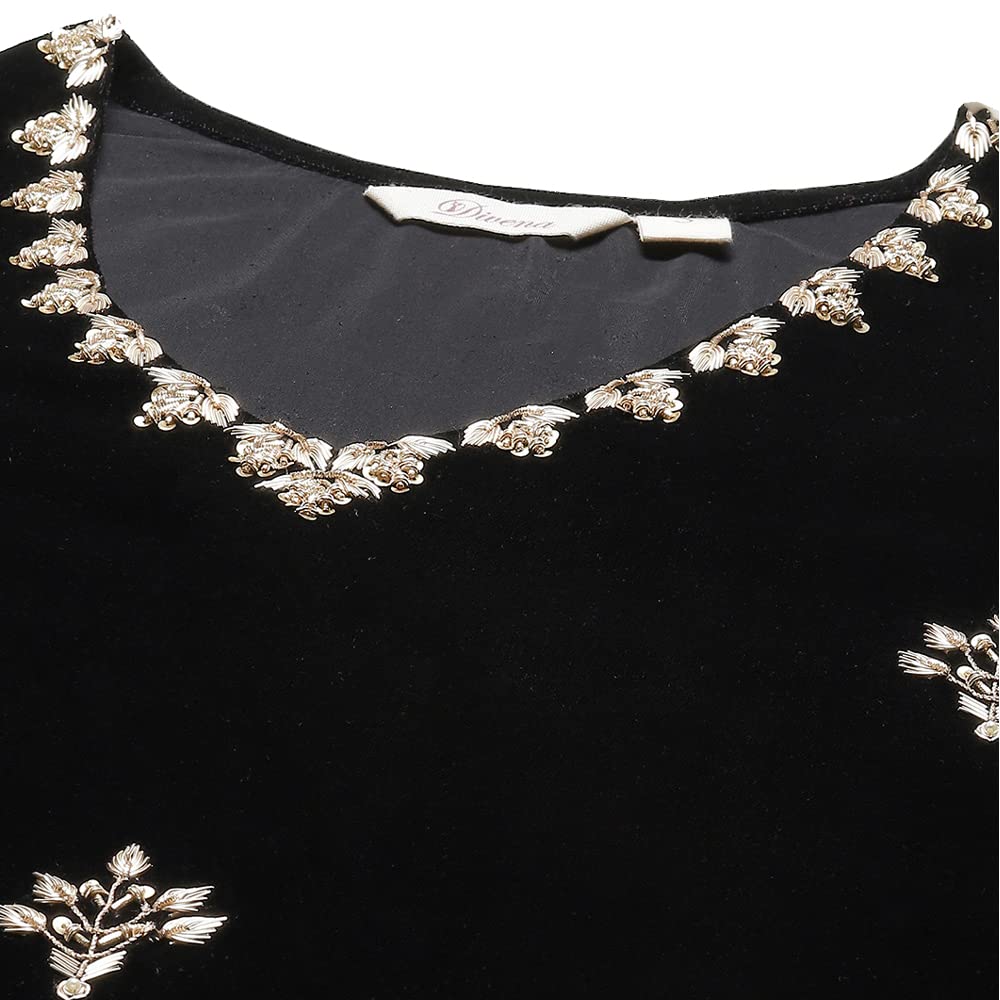 Divena Black Velvet hand work Kurta pant With Net Dupatta set