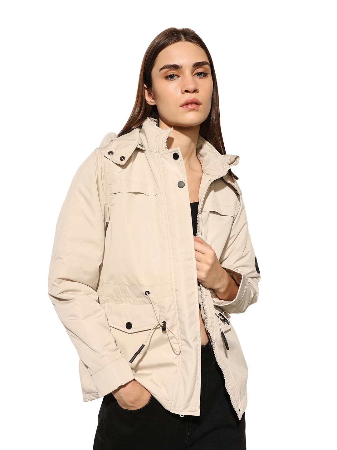 ONLY Women's Solid Regular Fit Cream Jacket