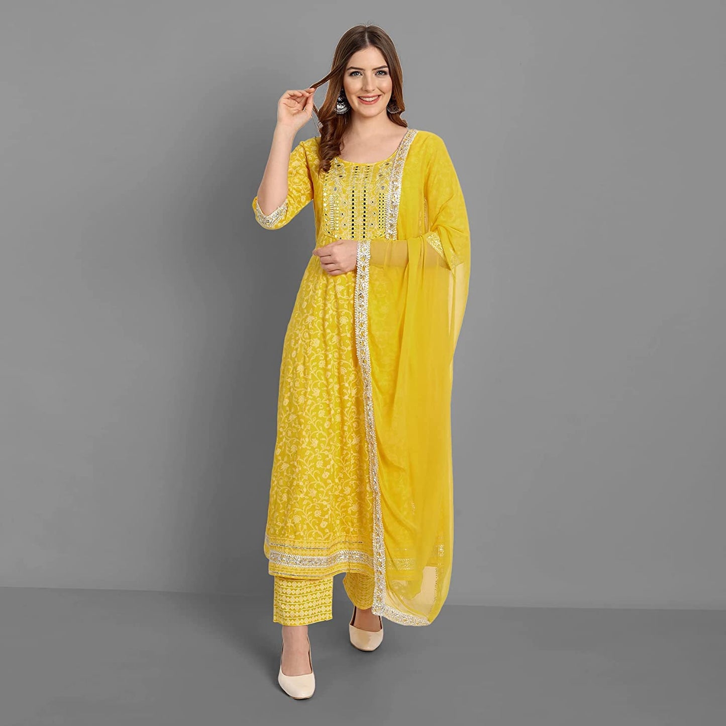 Rangnavi Women Rayon Anarkali Embroidered Printed Anarkali Salwar Kameez XL