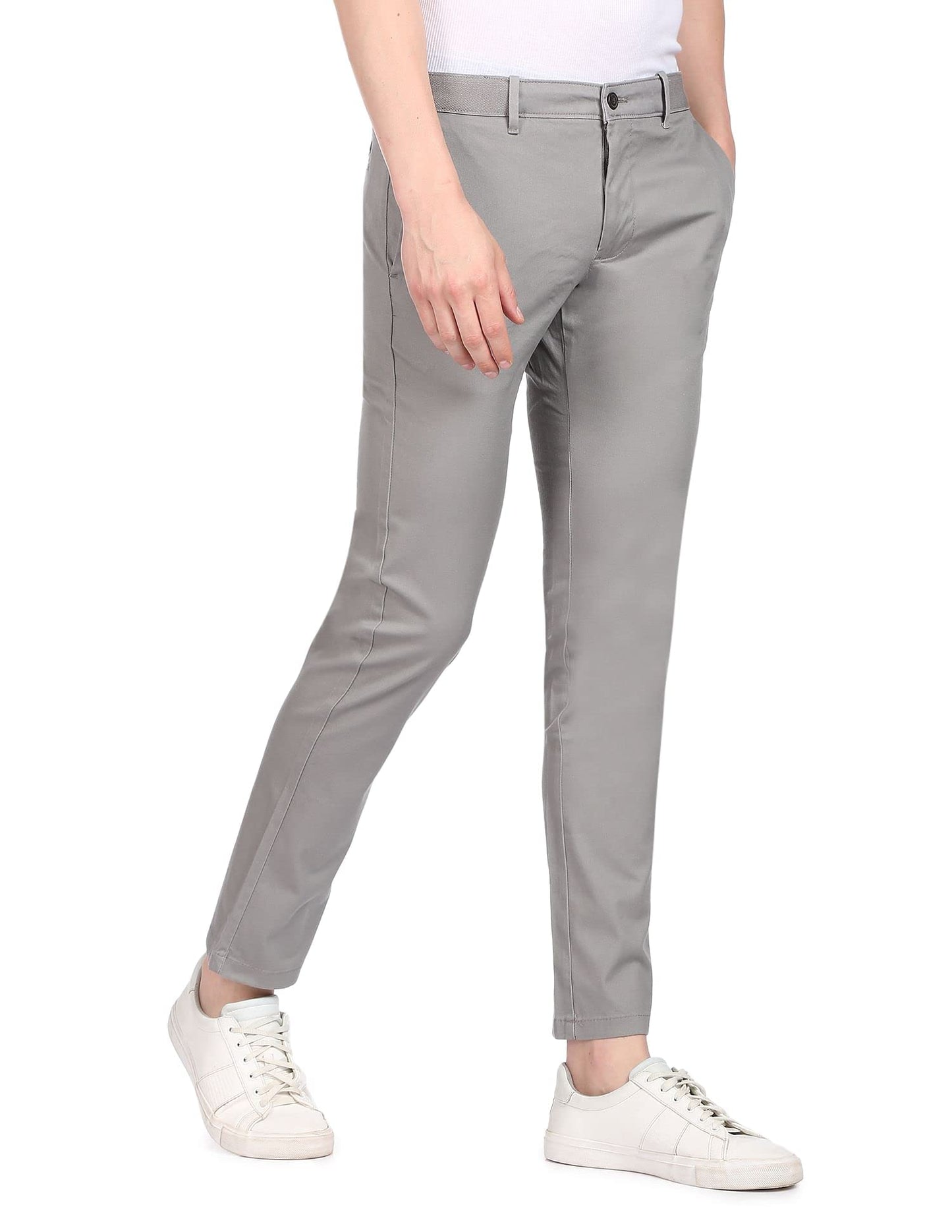 Arrow Men's Solid Slim Fit Acrylic Casual Trouser Grey