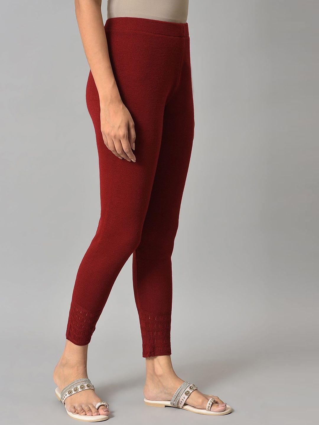 W for Woman Red Winter Knitted Leggings (Size: L)-24NOW62081-217480