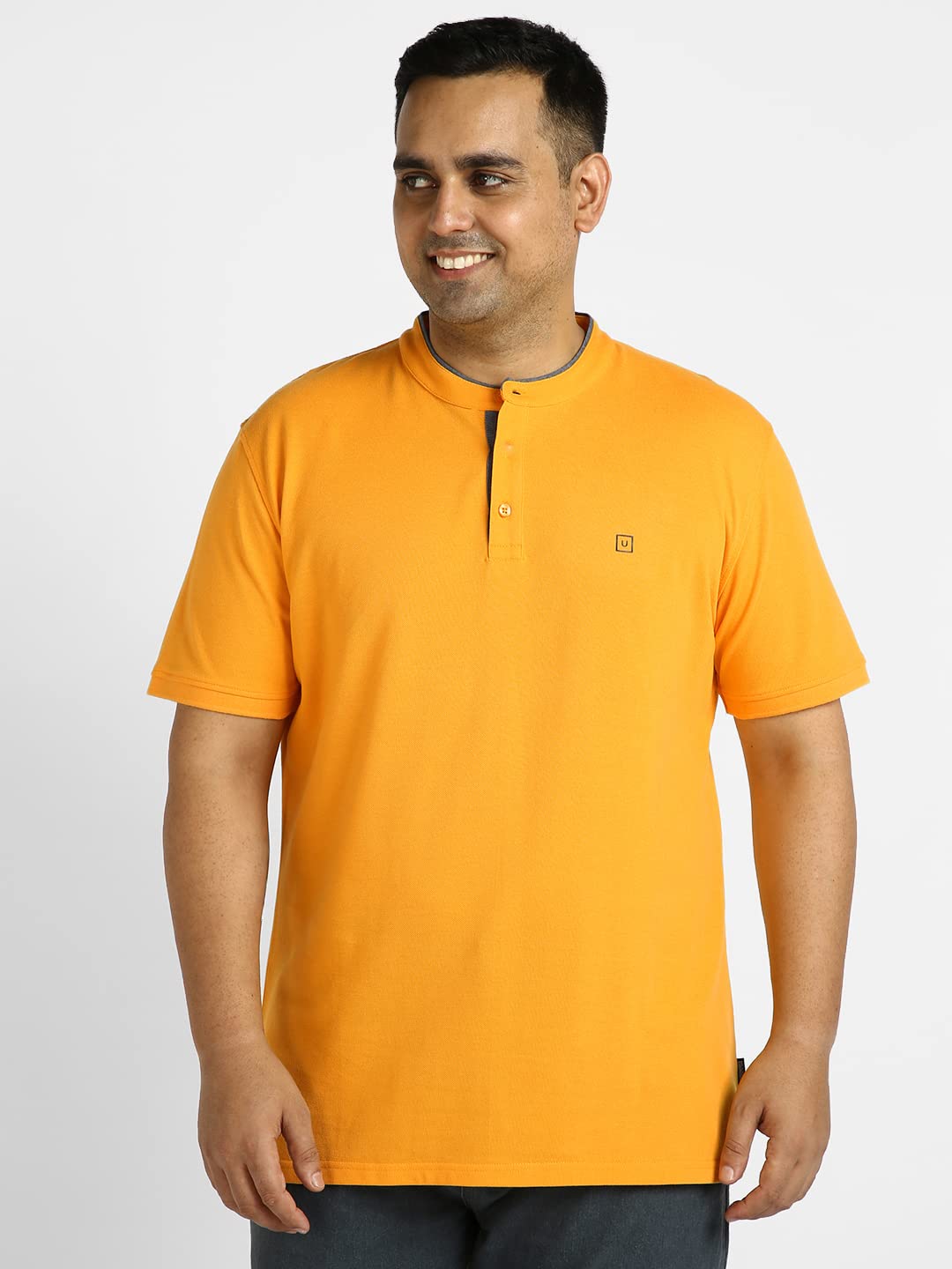Urbano Plus Men's Yellow Solid Regular Fit Half Sleeve Cotton Polo T-Shirt with Mandarin Collar (pluspolosolmanp-035-bryel-2xl)
