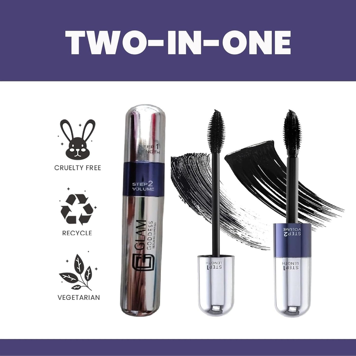 Glam Goddess Double Trouble Volumizing and Lengthening Mascara | 2-in-1 Mascara for Women | Long Lasting (15 ml) (Black)